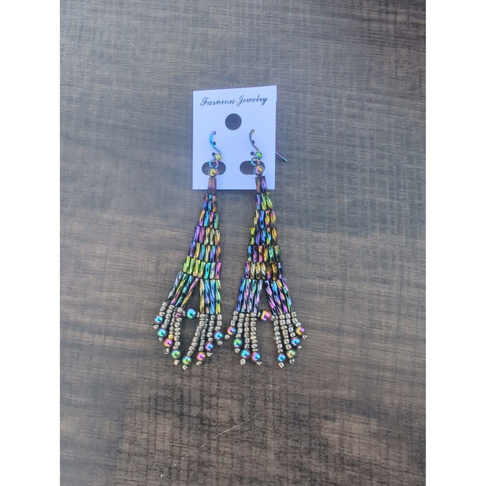 Beaded Rainbow Colored Earrings